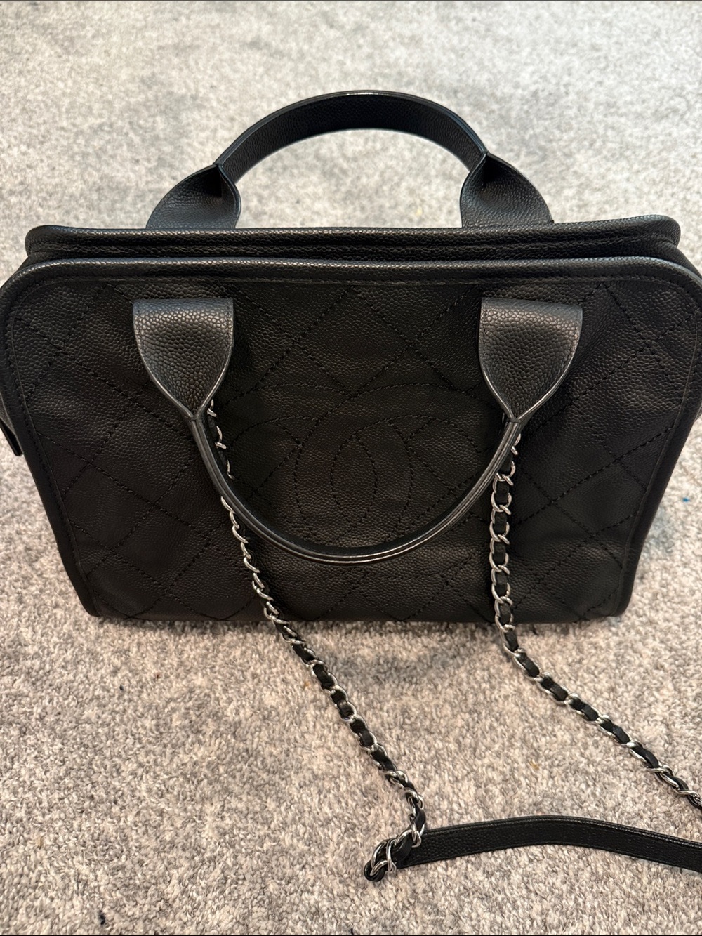 CHANEL Black Quilted Leather Shoulder Satchel with Chain Strap